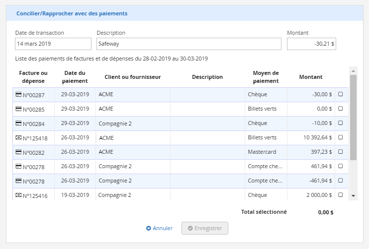 Mise à jour interface conciliation bancaire Kiwili