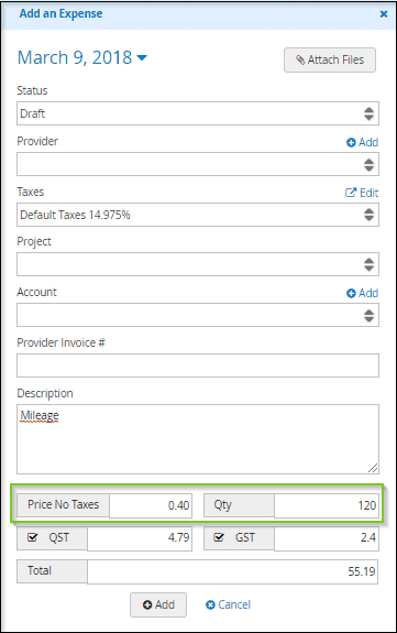 Quantities in Expenses