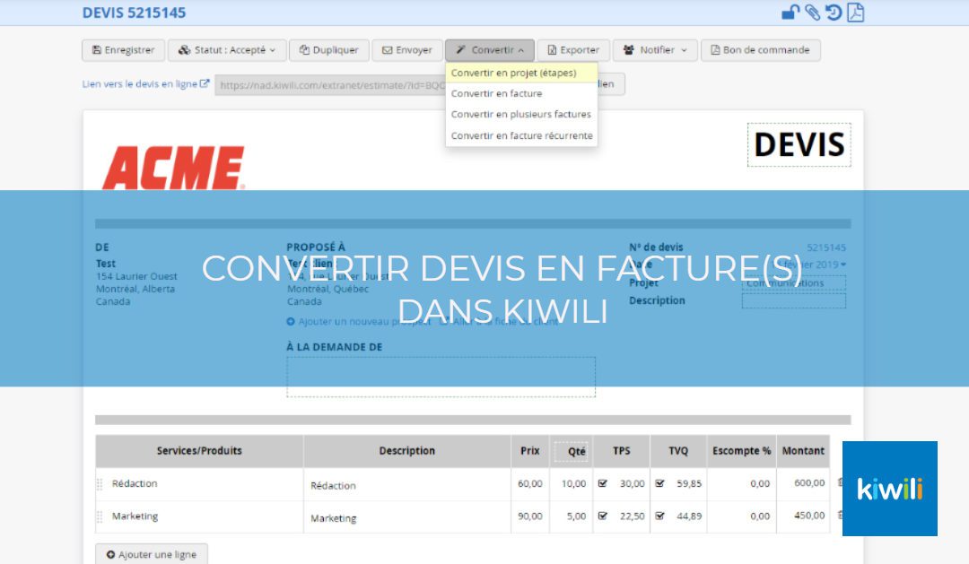 Convertir facilement un devis en facture avec Kiwili