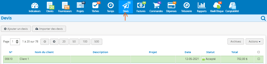 Devis et facturation dans le logiciel de gestion Kiwili