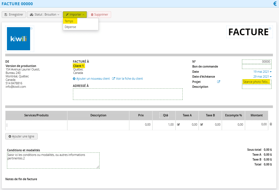 Importer son temps de travail avec le logiciel de gestion Kiwilli