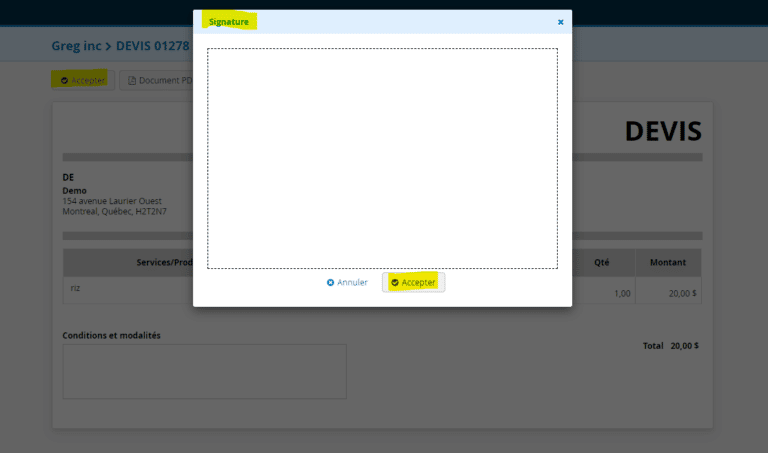 Signature en ligne logiciel de facturation