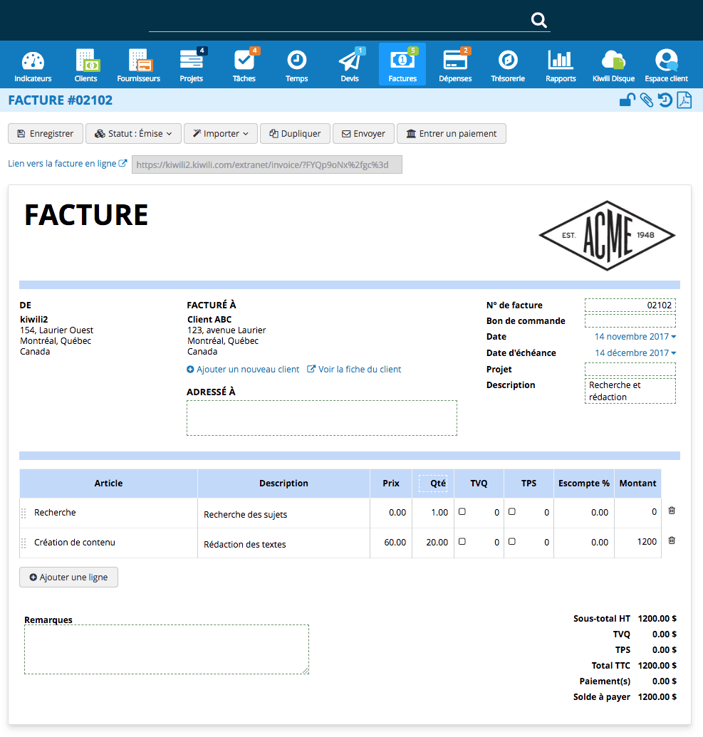 Le logiciel de facturation et factures en ligne pour entreprises  Kiwili