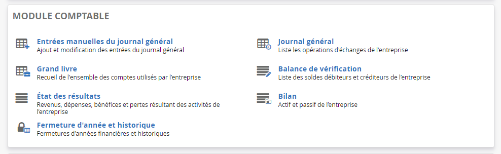 Module comptable fonctionnalités