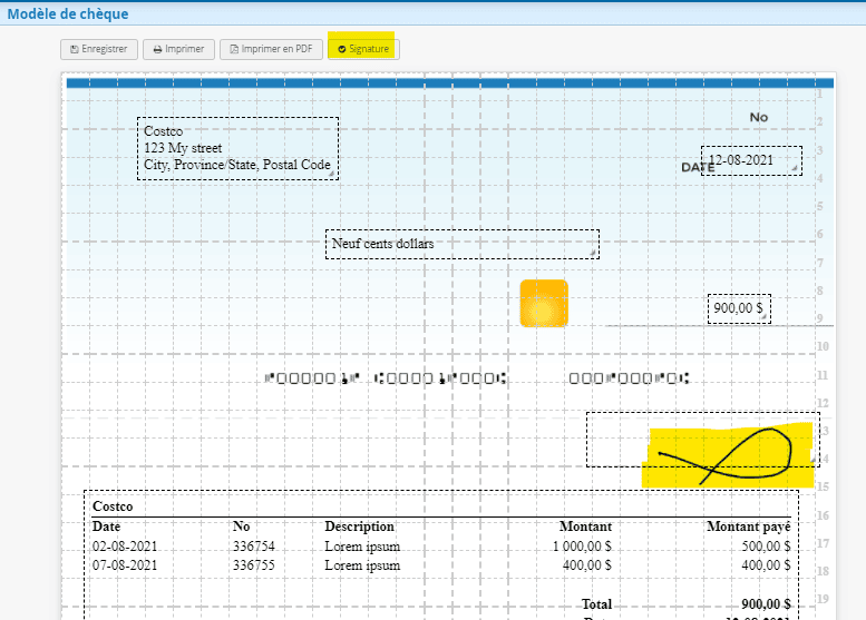 signature de cheques