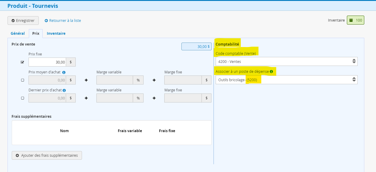 Module d'achat en ligne Code comptable Vente et depense