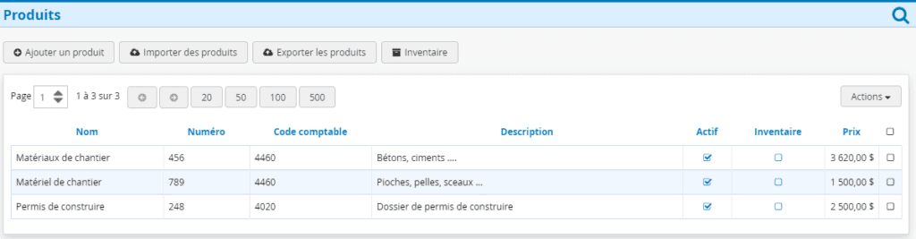Construction Logiciel en ligne Produits