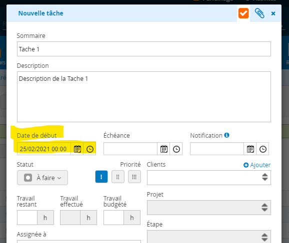 Logiciel Gestion de projet Date de debut de tache