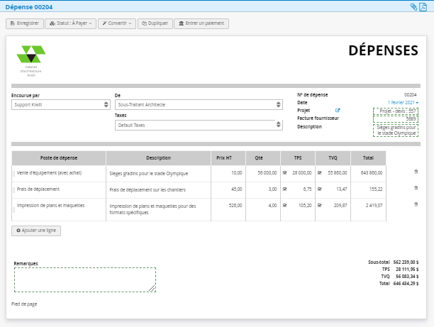 Logiciel en ligne gestion des Depenses Architectes