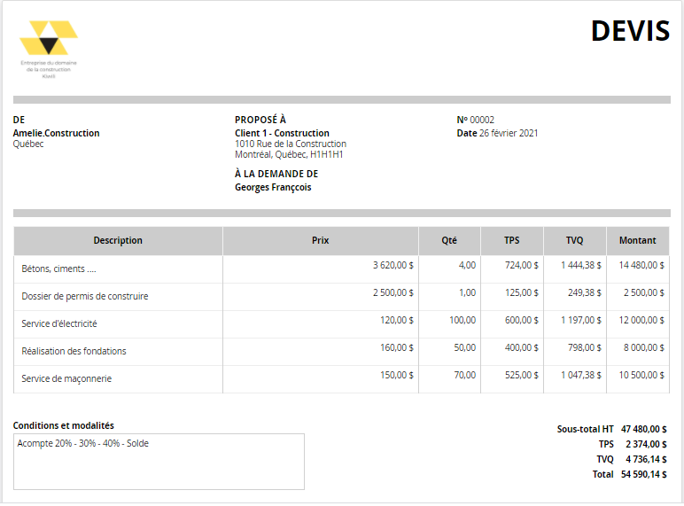 Devis Construction Logiciel en ligne