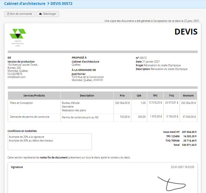 Devis Architectes logiciel en ligne