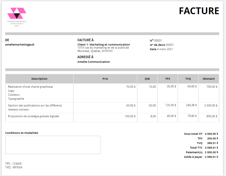 Logiciel Facturation Marketing et publicite