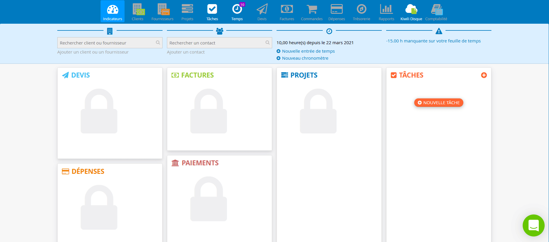 droit d'accès logiciel de gestion du temps - Accès feuille de temps