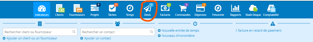 Devis dans le logiciel de gestion et de facturation en ligne
