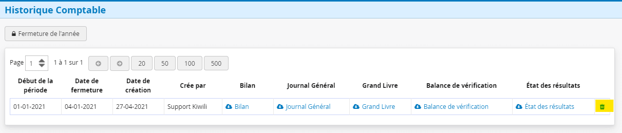 Module Comptabilite Fermeture d'annee - Suppression