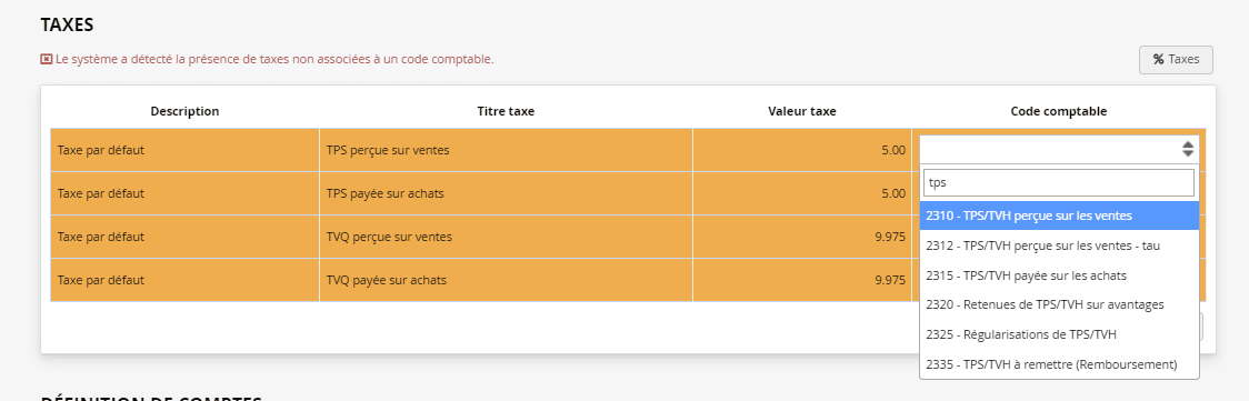 Taxes Comptabilité association code comptables