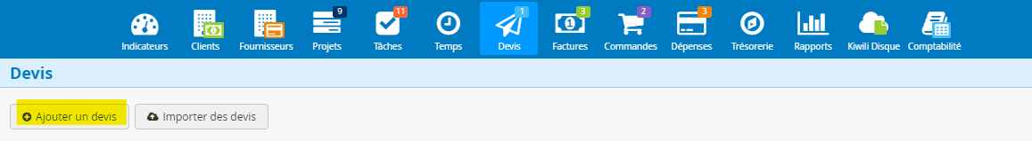 Ajouter un devis dans le logiciel de gestion et de facturation