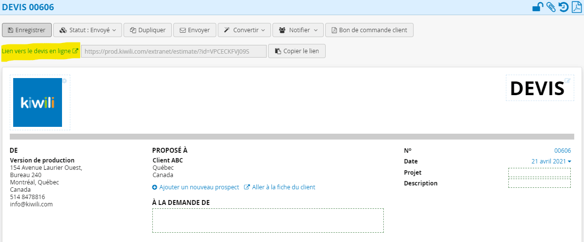 Devis en ligne dans le logiciel de gestion et de comptabilité