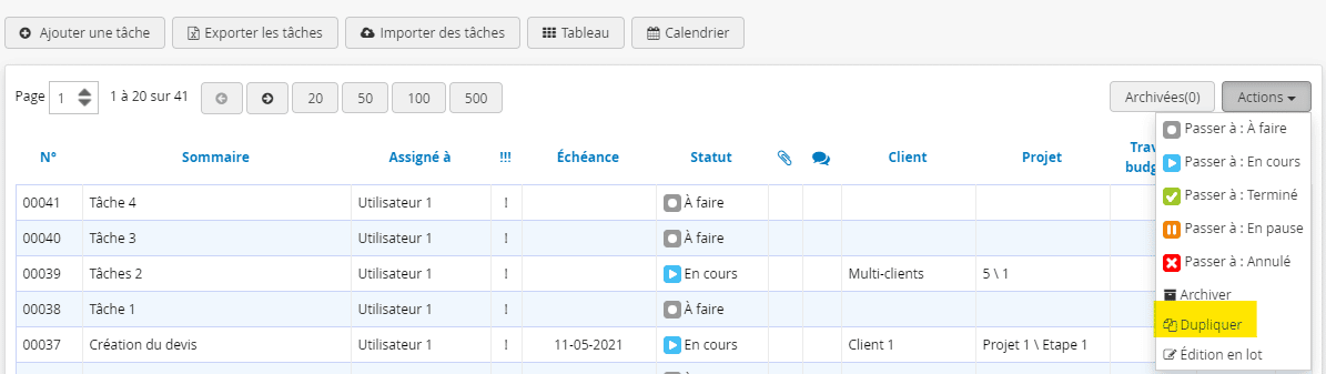 Dupliquer des tâches avec le logiciel en ligne Kiwili