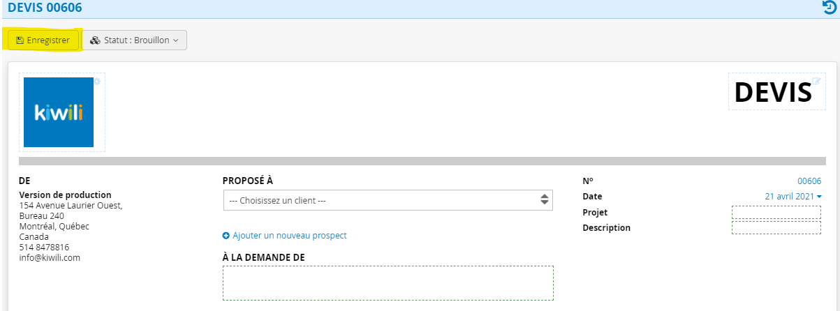 enregistrer un devis dans le logiciel de gestion en ligne