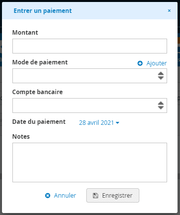 Entrer un paiement dans Kiwili logiciel de facturation en ligne