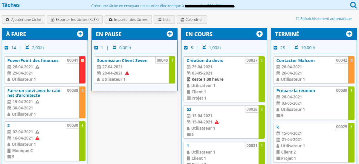 Afficher les tâches en mode Kaban avec Kiwili logiciel de gestion et de comptabilité