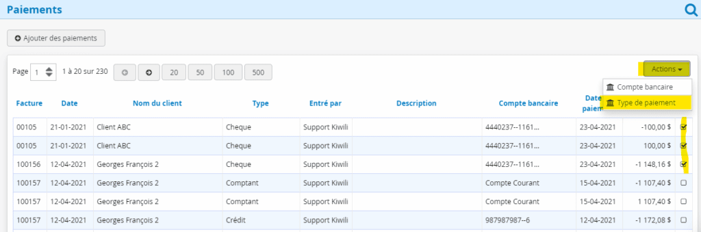 Logiciel Facturation Paiement en lot Mode de paiement