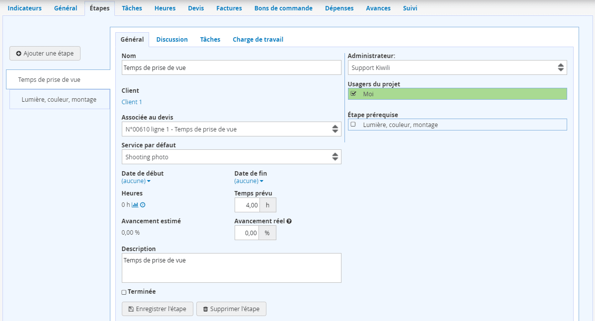 Organiser un projet dans le logiciel de gestion Kiwili