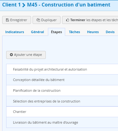 Architectes Logiciel Gestion de Projet - Étapes Liste