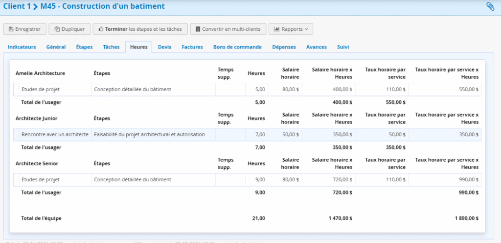 Architectes Logiciel Gestion de Projet - Heures