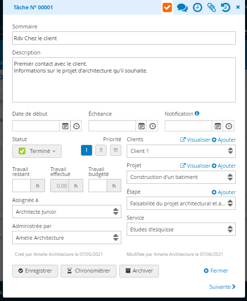 Architectes Logiciel Gestion de Projet - Tâches