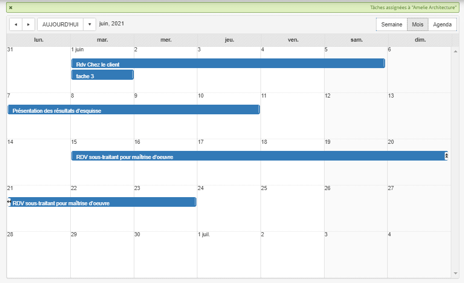 Architectes Logiciel Gestion de Projet - Tâches Calendrier