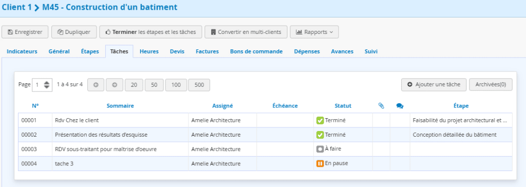 Architectes Logiciel Gestion de Projet - Tâches Listes