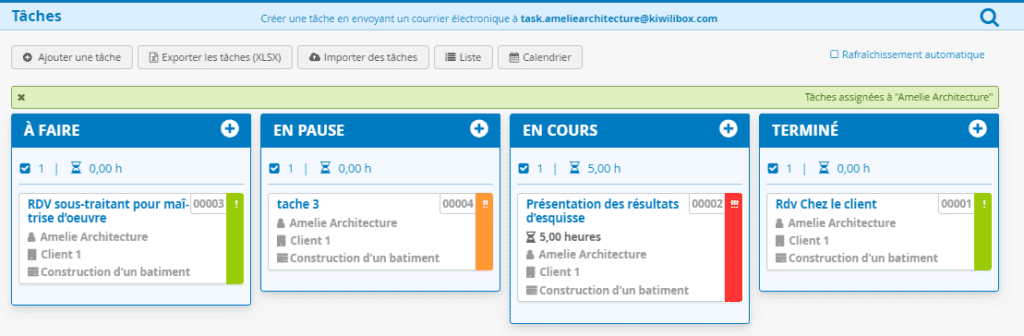 Architectes Logiciel Gestion de Projet - Tâches Tableau