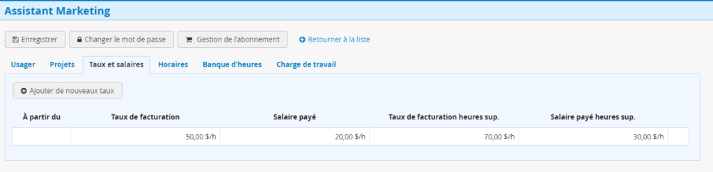 Marketing et PUB Logiciel Gestion du temps Taux de facturation et salaire