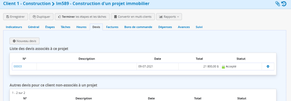 Construction - Logiciel Gestion de projet - Devis