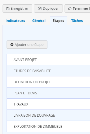 Construction - Logiciel Gestion de projet - Etapes