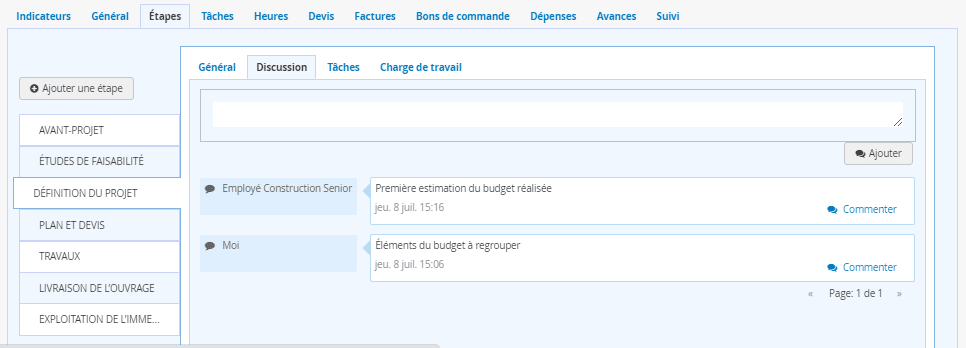 Construction - Logiciel Gestion de projet - Etapes - Discussion