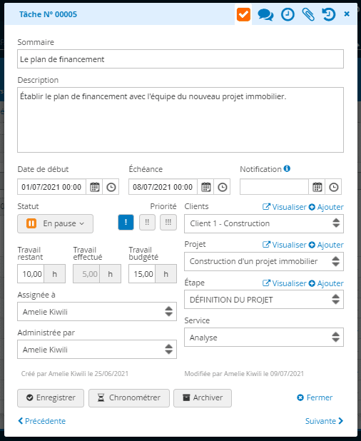 Construction - Logiciel Gestion de projet - tâches