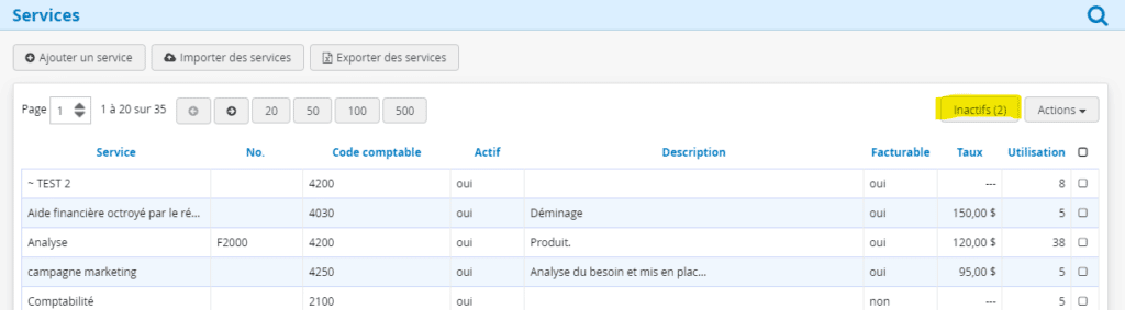 Logiciel de gestion MAJ Division des services actifs inactifs