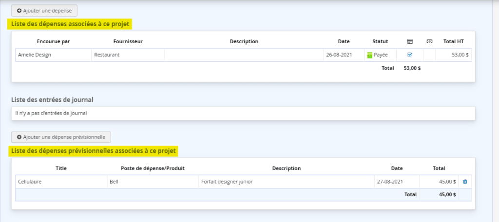 Dépenses Logiciel Gestion de projet pour un atelier de design d'intérieur