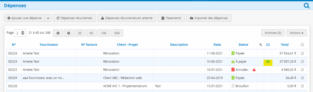 Logiciel gestion des dépenses statut refacturer au client