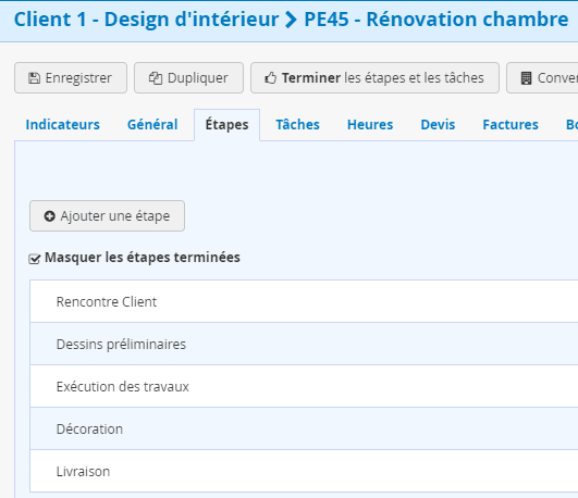 Projet Design d'intérieur Liste des étapes