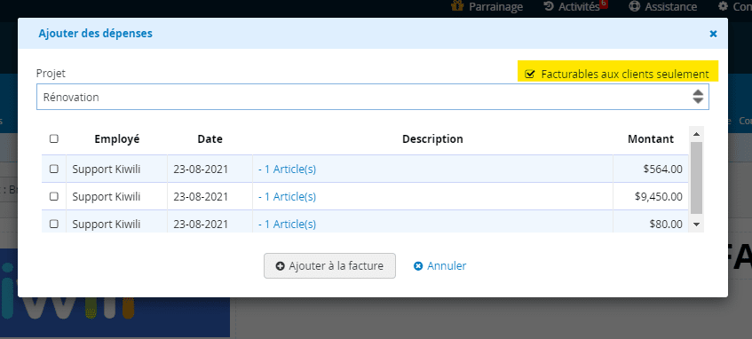 Re facturer une dépense à un client - Facture Logiciel gestion des dépenses