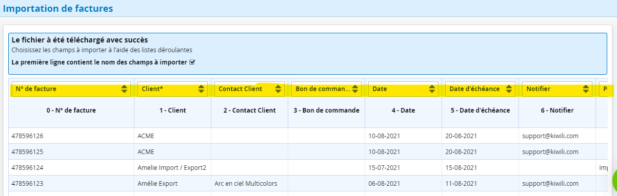 Importation des factures dans Kiwili