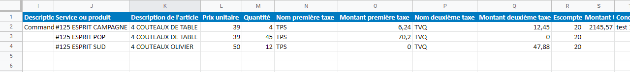 Importation des factures les différentes lignes