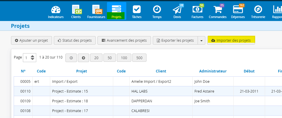 Importer Projets dans le logiciel de gestion Kiwili