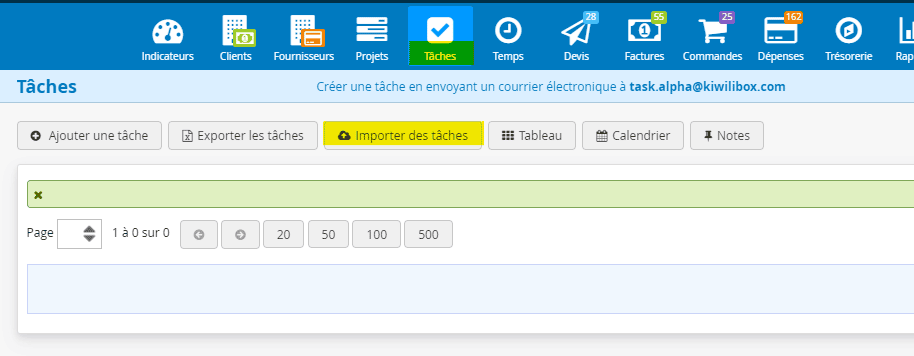 Importer Taches dans le logiciel de gestion Kiwili