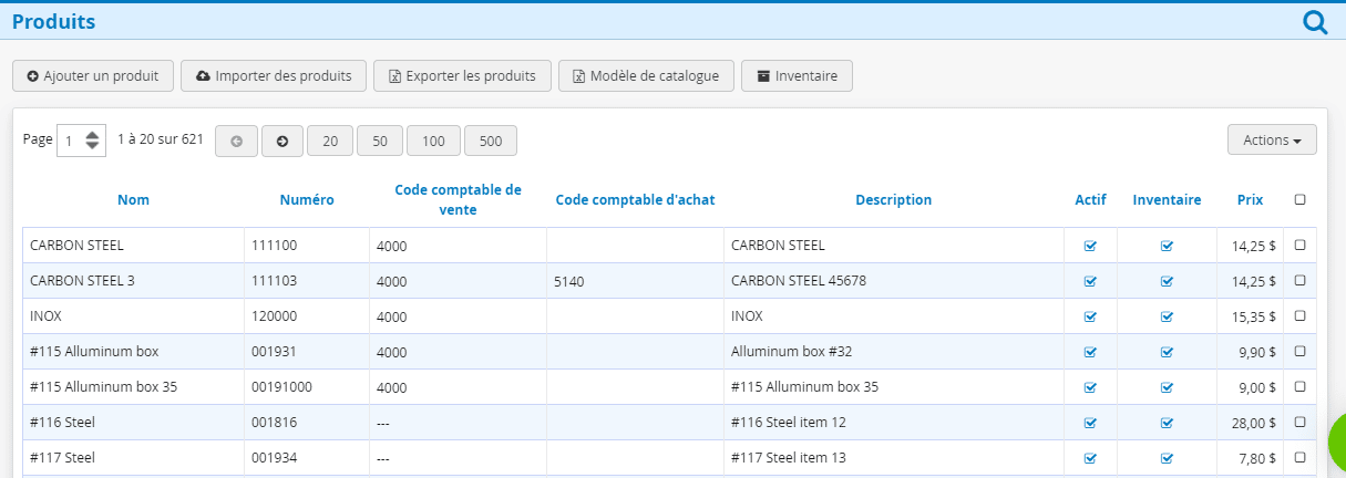 Migration de la liste des produits dans le logiciel Kiwili