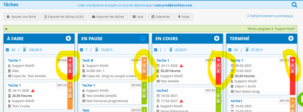 Ajouter du temps ou un chronomètre dans la tache directement